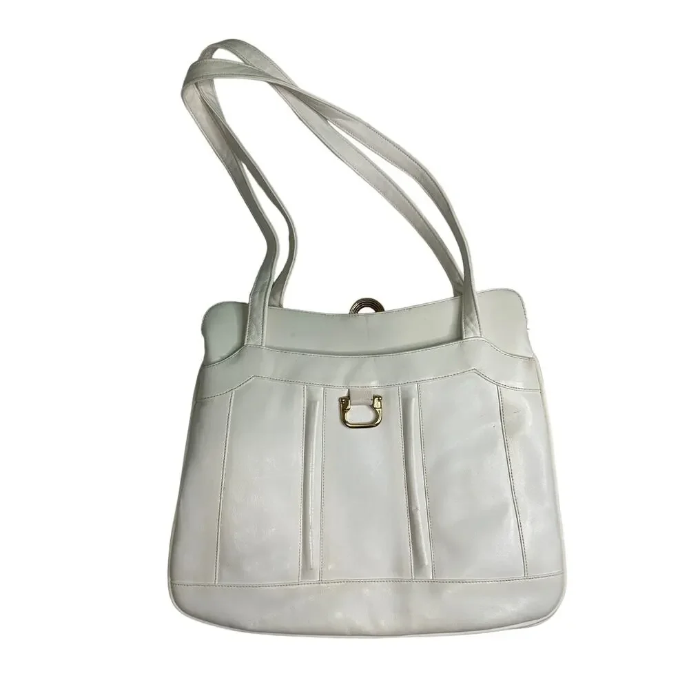 Vintage 1980 Purse with Fold Out‎ Mirror White Made in Italy